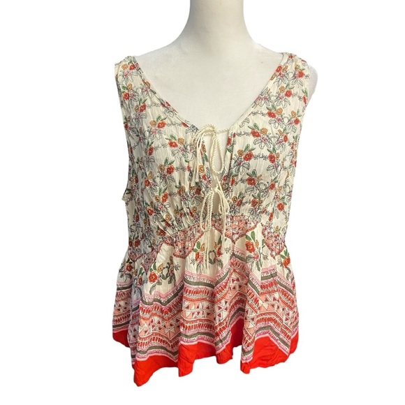 Anthropologie Patrons Of Peace Boho Floral Flowy Gauzy Top Size L Hippie Summer - Picture 2 of 10